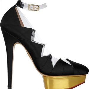 Black satin “Origami” pumps with platform US5/EU35